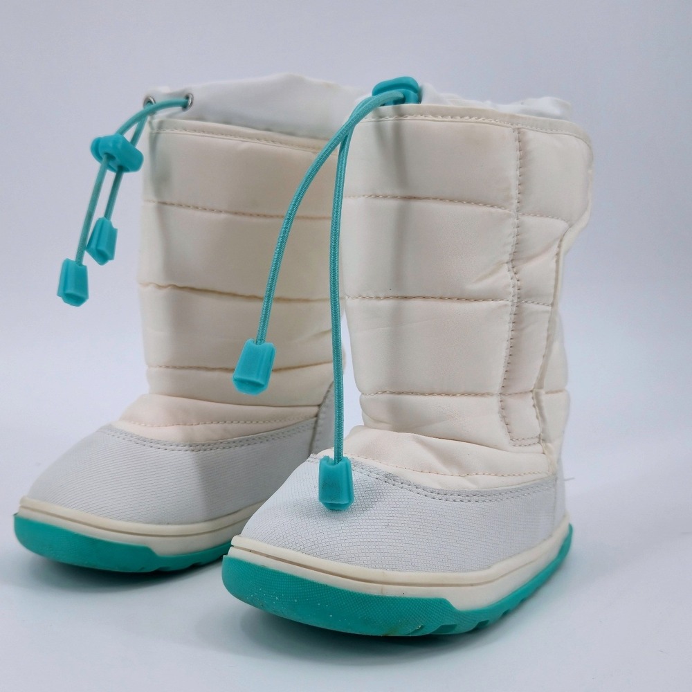 Ten Little Kids Puffer Winter Snow Boots White Teal 3M Thinsulate US 7 Unisex